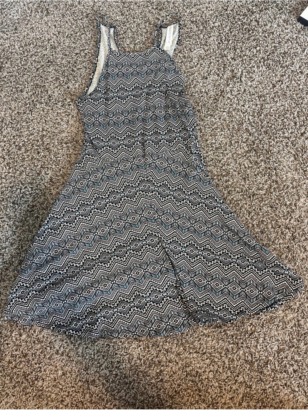 Aeropostale Sleeveless Black, Blue&White Patterned A-Line SunDress